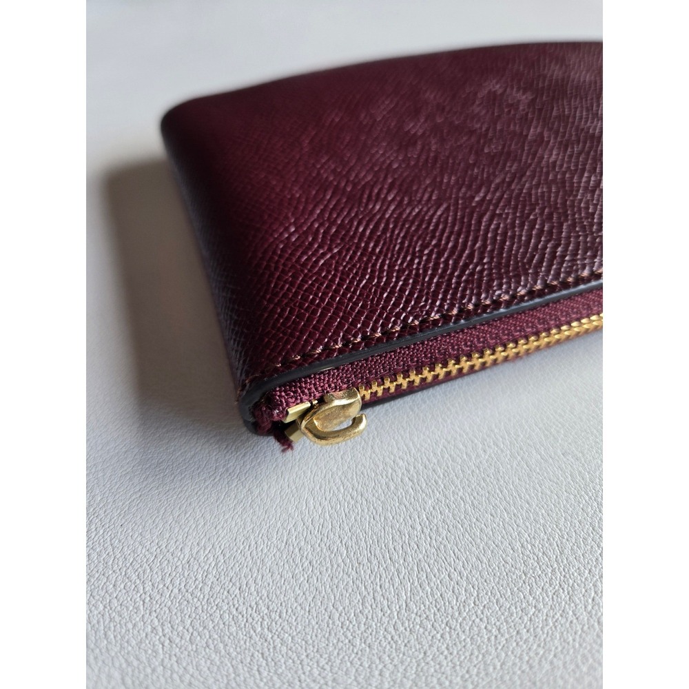 Coach Burgundy Pebbled Leather Zip Coin Pouch Wallet Card Case Oxblood Minimal - Picture 3 of 11